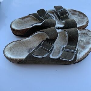 Birkenstock Olive Shearling Sandals. EUR 45